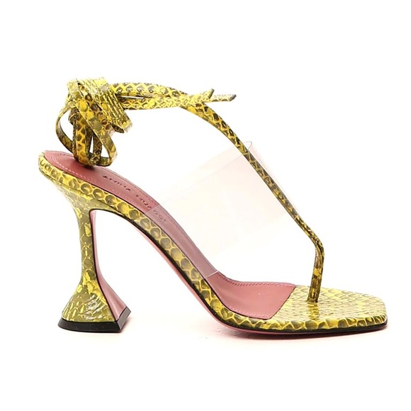 Amina Muaddi Zula Lime Yellow Snakeskin PVC - Picture 9 of 12